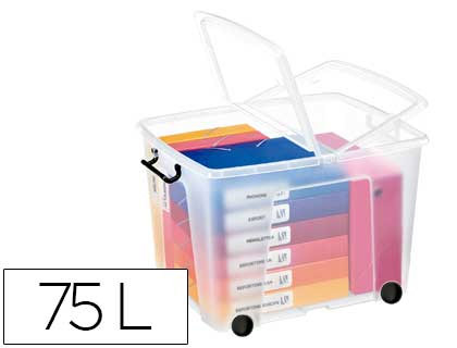 BOTE RANGEMENT CEP POLYPROPYLNE COUVERCLE PAPILLON 48X38X37CM 4 ROULETTES COLORIS TRANSPARENT CONTENANCE 75L