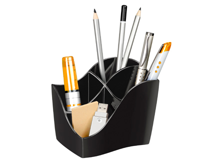 POT MULTIFONCTIONS CEP ELLYPSE POLYSTYRNE ANTICHOC 4 COMPARTIMENTS POUR 45 CRAYONS 1 CASE VRAC 118X89X98MM NOIR