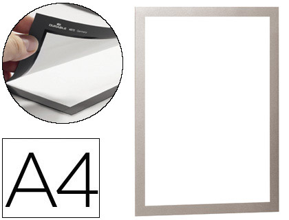 CADRE AFFICHAGE DURABLE DURAFRAME POCHETTE ADHSIVE A4 MAGNTIQUE SURFACE ADHSIVE REPOSITIONNABLE A4 ARGENT SACHET 2U