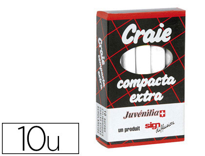 CRAIE JUVENILIA COMPACTA L80MMX10MM SANS CRISSEMENT ANTI-POUSSIRE COLORIS BLANC BOTE 10 UNITS