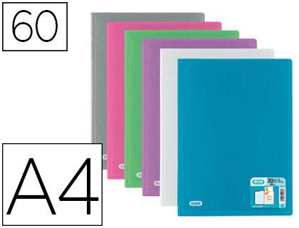 PROTGE-DOCUMENTS ELBA HAWA POLYPROPYLNE COUVERTURE RIGIDE A4 PORTE-TIQUETTE 60 POCHETTES 120 VUES COLORIS ASSORTIS