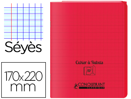 CAHIER  RABAT AGRAF CONQURANT CLASSIQUE COUVERTURE POLYPROPYLNE 17X22CM 96 PAGES 90G SYS COLORIS ROUGE