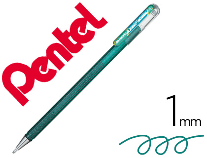 ROLLER GEL PENTEL HYBRID DUAL METALLIC POINTE BILLE 1MM EFFETS COULEUR SELON ANGLE ENCRE COLORIS BLEU/VERT MTALLIQUE