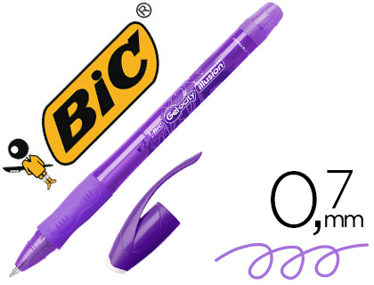 STYLO-BILLE BIC GELOCITY ILLUSION POINTE MOYENNE 0.7MM ENCRE GEL EFFAABLE ET RECHARGEABLE COLORIS VIOLET