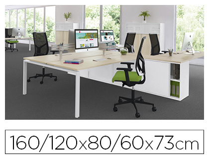 BUREAU COMPACT ASYMTRIQUE EOL CONECT 90 DEGRS RETOUR  DROITE 160X120X60CM DCOR BLANC NEIGE SUR PIEDS
