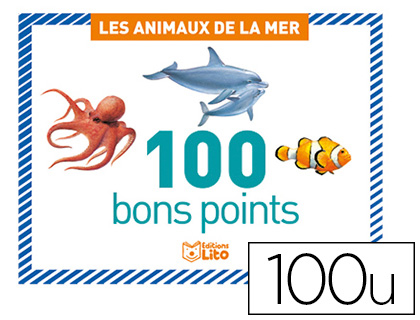 BONS POINTS EDITIONS LITO ANIMAUX MER TEXTE PEDAGOGIQUE AU VERSO 79X57MM BOITE 100    UNITES
