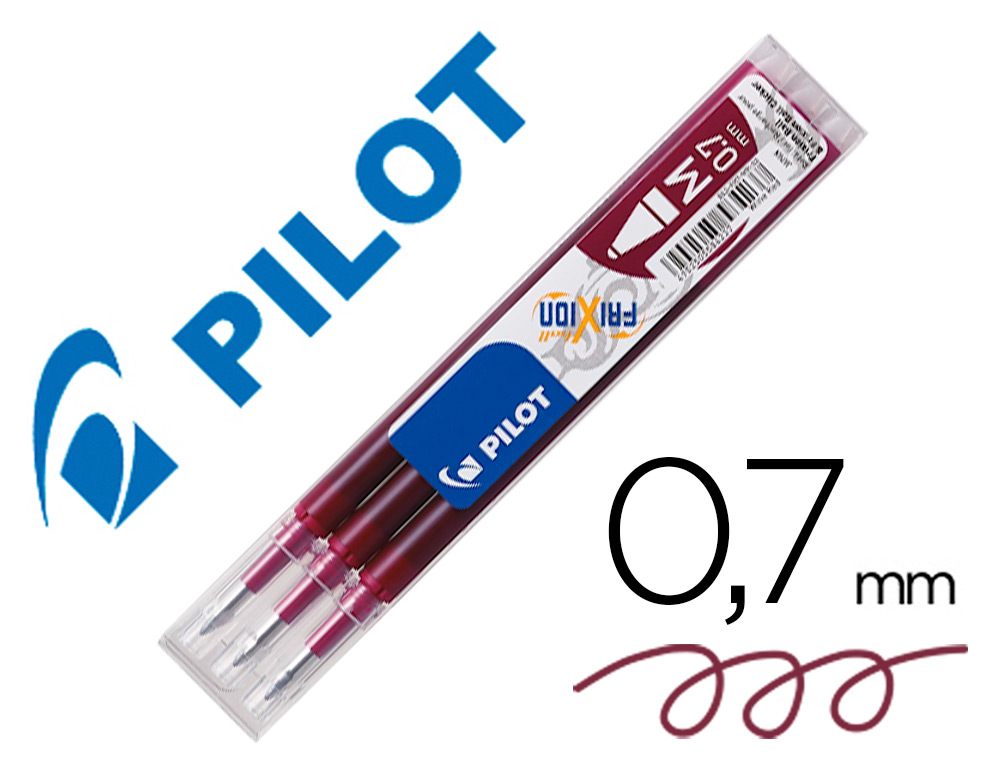 RECHARGE ROLLER PILOT FRIXION BALL 07 POINTE MOYENNE        COLORIS ROUGE BORDEAUX - SET  DE 3 UN