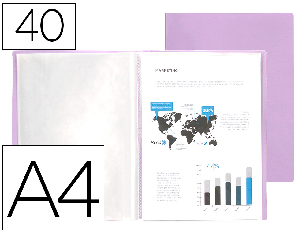 PROTEGE-DOCUMENTS LIDERPAPEL POLYPROPYLENE COUVERTURE      FLEXIBLE 40 POCHETTES FIXES   A4 220X297MM LAVANDE OPAQUE