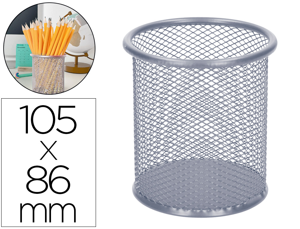 POT  CRAYONS Q-CONNECT MAILLE MTALLIQUE HAUTEUR 105MM DIAMTRE 86MM COLORIS ARGENT